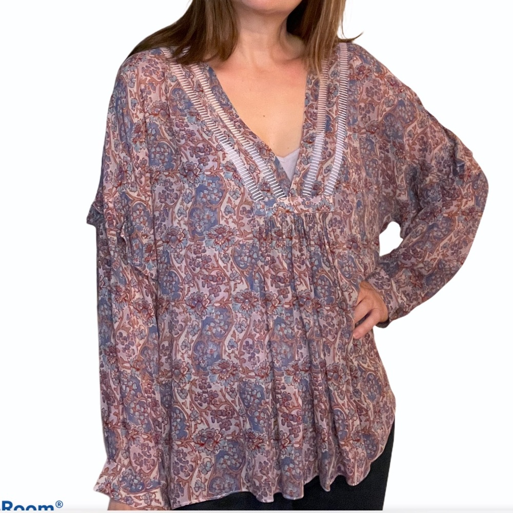 NWT Frye Floral Print Longsleeve V-neck Blouse Top - Picture 4 of 13